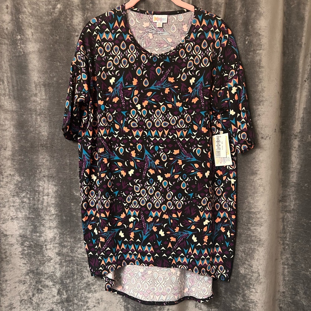 LuLaRoe Irma Tunic Purple/Pink/Teal/Cream XS